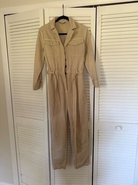 Beige Utility Jumpsuit - Women's Long Sleeve